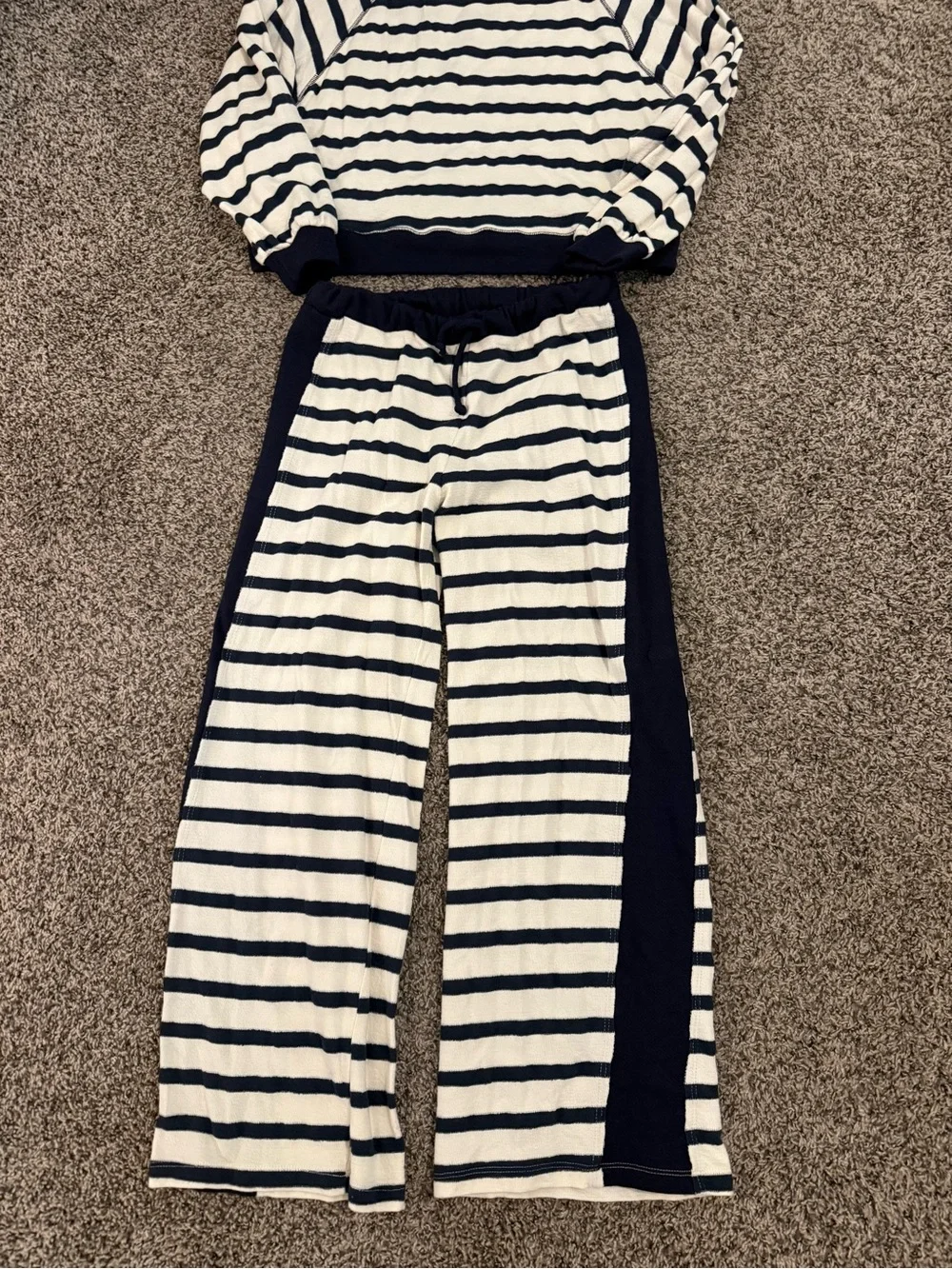 TALULAH Navy & Cream Striped Sweatshirt and Pant Set